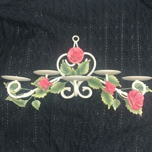 Vintage 5 Candle Shabby Chic Toleware Rose Floral Candle Wall Sconce